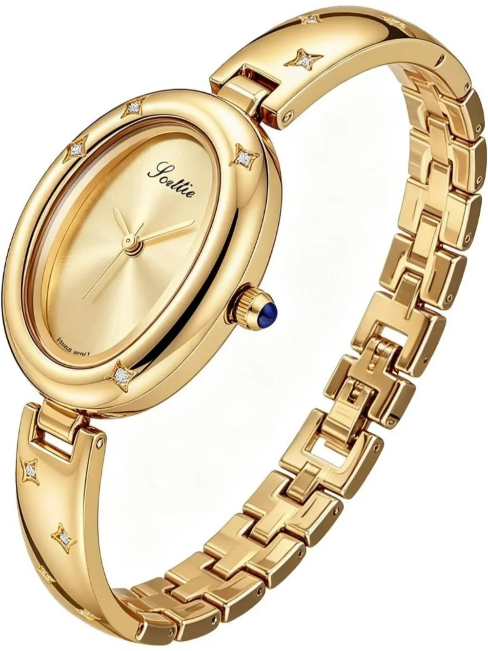 Women's White Quartz Oval Crystal Waterproof Fashion Luxury Ladies Wrist Watch